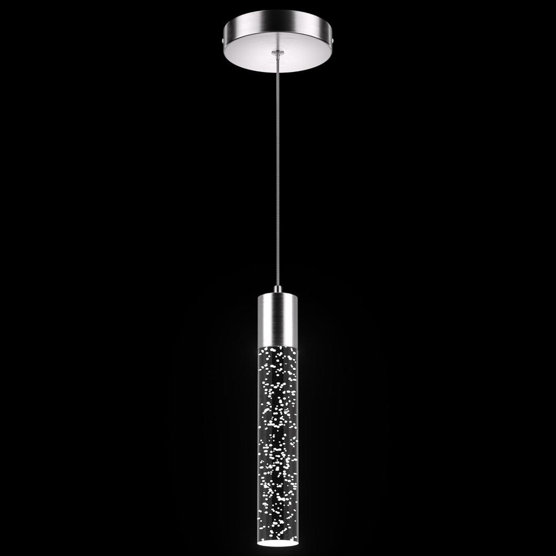 Pendant Lights Kitchen Island, 6500K Modern Kitchen Island Lights Brushed Nickel, 1 Pack Ceiling Lighting Fixtures with Crystal Bubble, Integrated LED Hanging Light for Dining Room Restaurant