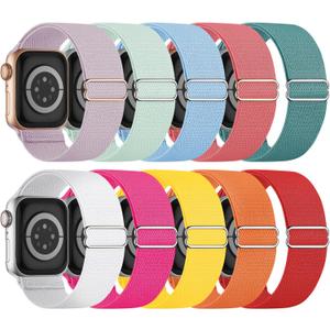 10 Pack Stretchy Bands Compatible with Apple Watch Band 40mm 38mm 41mm 42mm 44mm 45mm 46mm 49mm Women Men, Water-Resistant Solo Loop Elastic Sport Straps for iWatch Series 11 10 9 8 7 6 5 4 3 SE Ultra (Hot Pink/Lavender/Yellow/Light Green/White/Red/Orange/Light Blue/GreenishBlue/Peach Red)
