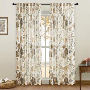 Vintage Floral Curtains 96 Inches Long for Living Room Back Tab Rod Pocket 2 Panels Boho Farmhouse Colorful Leaf Flower Patterned Linen Drapes Light Filtering Privacy Bedroom Dining Room Decor 52x96