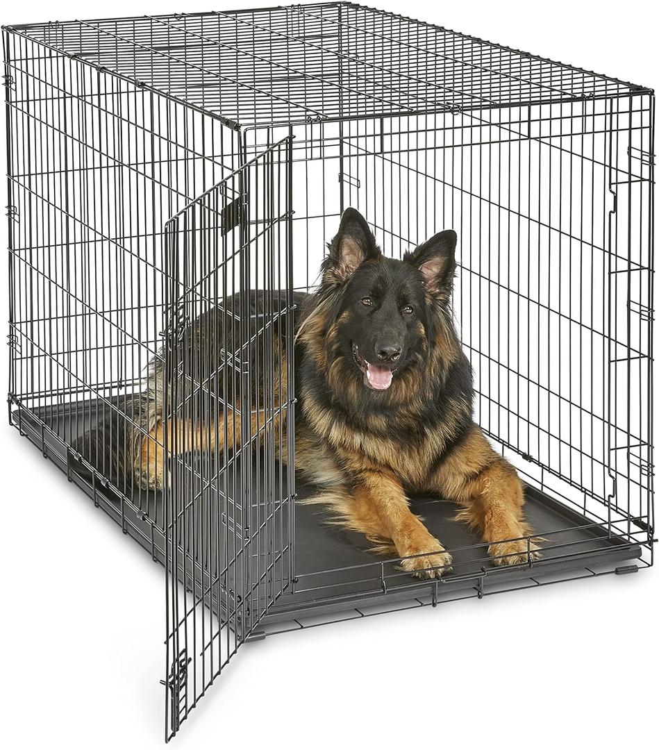 MidWest Homes for Pets Newly Enhanced Single & Double Door iCrate Dog Crate, Includes Leak-Proof Pan, Floor Protecting Feet, Divider Panel & New Patented Features (48.0"L x 30.0"W x 33.0"H, Black)