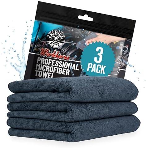 Chemical Guys Workhorse Professional Grade Microfiber Towels for Cars - Black 16x16 Inch Microfiber Cleaning Cloths for Home & Pet Drying, Soft & Scratch-Free, Washing, Drying & Cleaning, 3 Pack