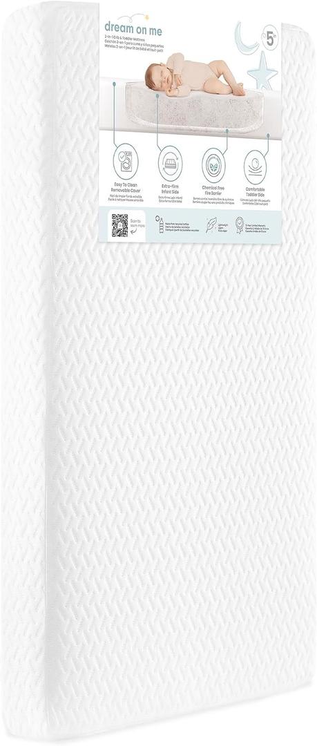 Dream On Me Premium 2-in-1 Baby Fairy Crib & Toddler Mattress, Made in USA