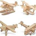 Puzzled Wooden Airplane Model Kits - Water Plane, Spirit of St. Louis, Nieuport 17 & Tri-Plane 3D Wooden Puzzles Set, Educational Adults & Kids Toys DIY Airplane Kit Assembly Planes to Build - 4 Pack