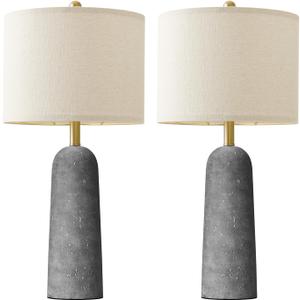 BOBOMOMO 27.25" Modern Table Lamp Set of 2, Gray Resin Lamp with Natural Stone Look, Lamps for Living Room with Linen Shades, Nightstand Lamp for Bedroom, Living Room, Entryway