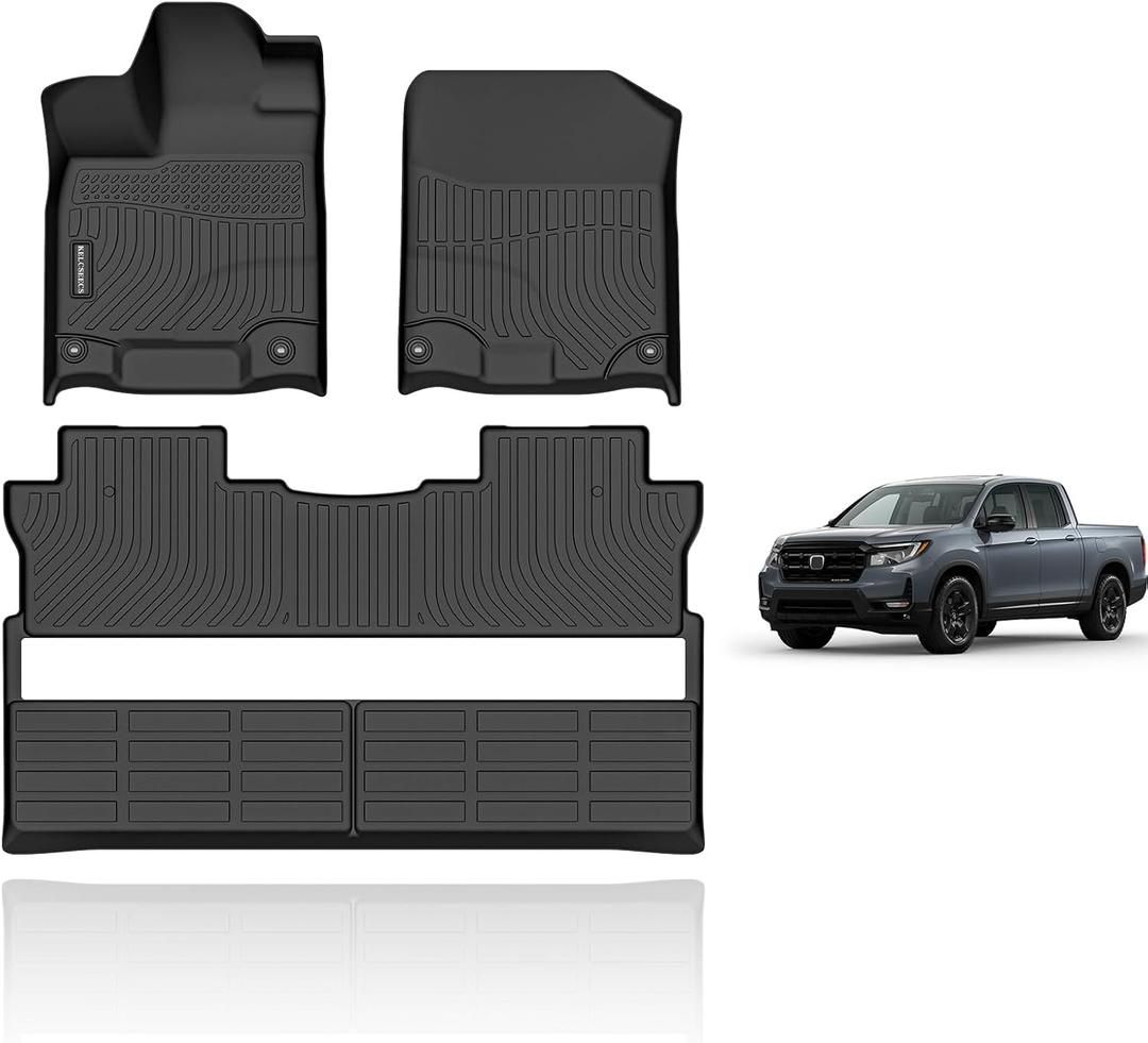 KELCSEECS Floor Mats Custom for Honda Ridgeline 2026 2025 2024 2023-2017 All Weather Protection TPE Duty Non-Slip Automotive Floor Liners Fits Front & 2nd Row Full Set Accessories, Black