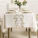 Cotton Linen Rectangle Tablecloth with Tassel for Dining Table, Burlap Heavy Duty Floral Farmhouse Coffee Kitchen Table Cloth Wrinkle Free Table Cover - Golden Flower, 55x79 Inch