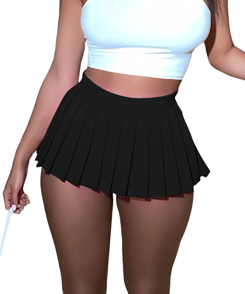 Women's Mini Pleated Skirts Sexy Club Y2k High Wiast Stretchy Tennis Skater A-line Skirt Size L