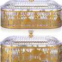 Perthlin 2 Pcs Ramadan Trays with Lid Metal Gold Eid Mubarak Plates Ramadan Moon Candy Dish Table Decorations Food Serving Tray Islam Muslim AlFitr Cookie Storage Container for Eid Party Supplies