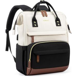 LOVEVOOK Laptop Backpack for Women, 17 Inch Work Business Backpacks Purse with USB Port, Large Capacity Nurse Bag College Bookbag for School, Waterproof Casual Daypack for Travel (Beige-black)