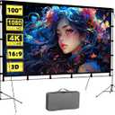 Outdoor Projector Screen with Stand 100 Inch, Vamvo Portable Projector Screen Indoor Outdoor with Carry Bag, 16:9 4K HD Movie Screen for Home Backyard Theater