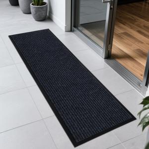 Front Door Mat Indoor Outdoor Entrance 72"x24", Heavy Duty Ribbed Non Slip Mat, Absorbent Dirt Moisture Trapper Waterproof Rubber Backing Doormats, Low Profile Washable Front Doormat, Black