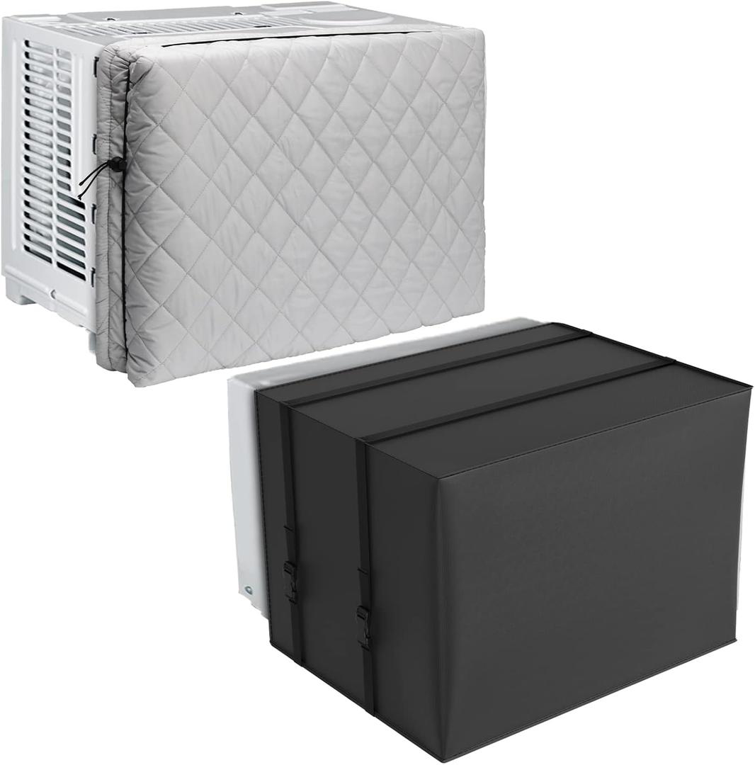 2 Pack Indoor Outdoor Window Air Conditioner Cover Adjustable Window AC Unit Cover with Drawstring Double Insulation 21"x16"x3.5" for Inside Dust-Proof Waterproof 21x16x15 for Outside (Medium)
