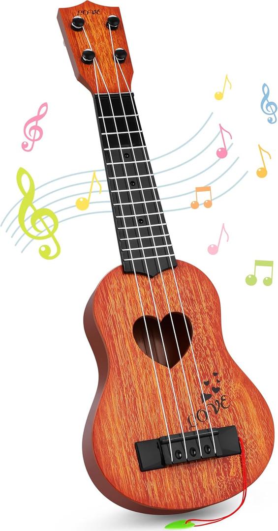 YEZI Kids Toy Classical Ukulele Guitar Musical Instrument, Brown (Brown)