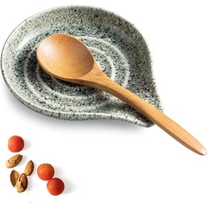 LAUCHUH Spoon Rest for Stove Top, 5 inch Ceramic Spoon Holder for Kitchen Countertop Large Spatula Holder for Ladle, Spoons or Tong, Farmhouse Decor, Special Gray