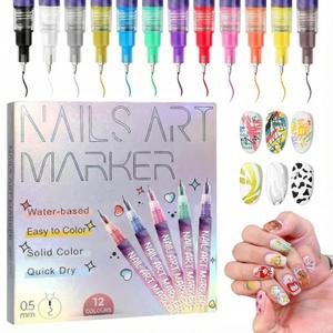 12 Colors Nail Art Pens Set, Nail Art Markers Nail Polish Pens for 3D Drawing Painting Liner Brush for DIY Nail Art Beauty Adorn Manicure Tools (Purple)