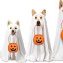 2 Pcs Halloween Dog Costumes with Non Woven Pumpkin Bags White Ghost Costume for Dog Cat Ghost Cosplay Clothes, Cute Party Cape for Halloween Cosplay Party, (Medium)