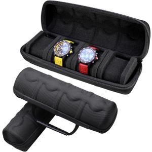 Vintage Watch Travel Case for Men Women, 4 Slots Hard Watch Carry Case Travel Watch Box With Soft Shockproof Pillow, Portable Travel Watch Roll for Wristwatches and Smart Watches Black