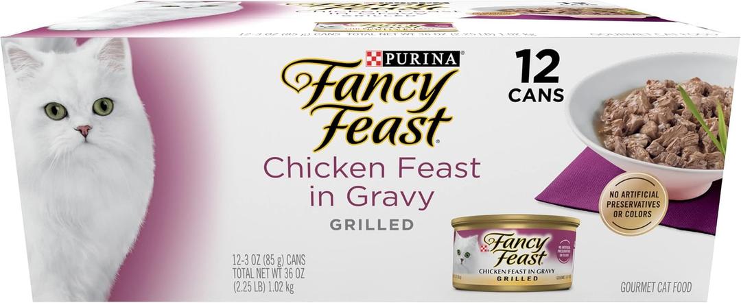 Purina Fancy Feast Grilled Chicken Feast in Gravy Wet Cat Food, 3 oz Cans, 12 Count
