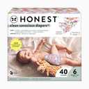 The Honest Company Clean Conscious Diapers for Delicate Skin | Up to 100% Leakproof | Hypoallergenic, Fragrance Free | Girl Prints | Club Box, Size 6 (35+ lbs), 40 Count (Prints May Vary)