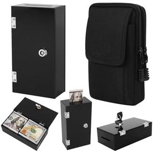 Extra Large Black Acrylic Box Winners Bank with 2 Keys, Slot, Storage Waist Bag, Portable Casino Cash Money Lock Box Safe for Gamblers, 1Pack