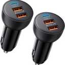 USB C Car Charger, 2 Pack 70W 3-Port PD/QC Fast Charging Cigarette Lighter USB Charger Car Phone Adapter Accessories for iPhone 17/Air/16/15/14/13/12 Pro Max, iPad, Pixel, Galaxy S25/S24/S23, Android