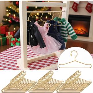 Jenaai 50 Pcs Doll Clothes Hanger 2.56 in Metal Gold Doll Outfit Hanger Mini Clothes Hangers for Wardrobe, Dresses, Skirts, and Accessories