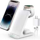 Wireless Charging Station, 3 in 1 Fast Wireless Charger Stand for Multiple Devices Apple Watch Ultra Series 10 9 8 7 6 SE 5 4 3 2, iPhone 16 15 14 13 12 11 Pro Max/Plus/Mini/X/XS/Max/XR/SE, Airpods (White)