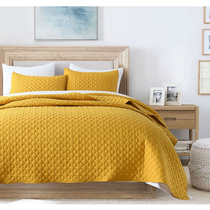 HORIMOTE HOME Yellow Quilt Twin Size, Lightweight Quilt for Summer Ultra-Soft Microfiber Modern Style Quilted Clouds Pattern Bedspread Quit Set 2 Pieces (1 Quilt and 1 Pillow Sham)