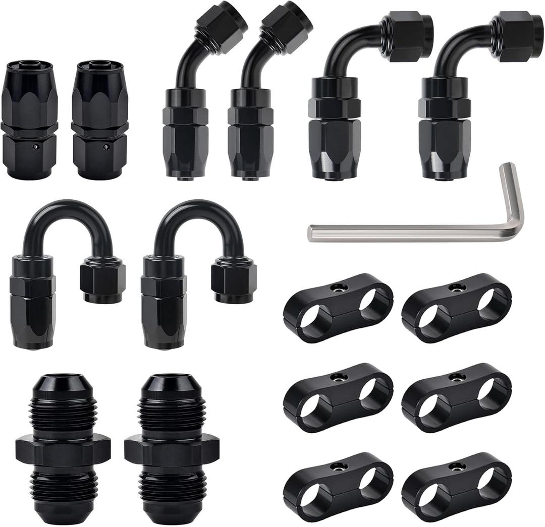 EVIL ENERGY 6AN Hose End Fitting Kit Straight 45 90 180 Degree with AN6 Male to Male Coupler & 6AN Hose Separator Clamp for CPE Braided Hose