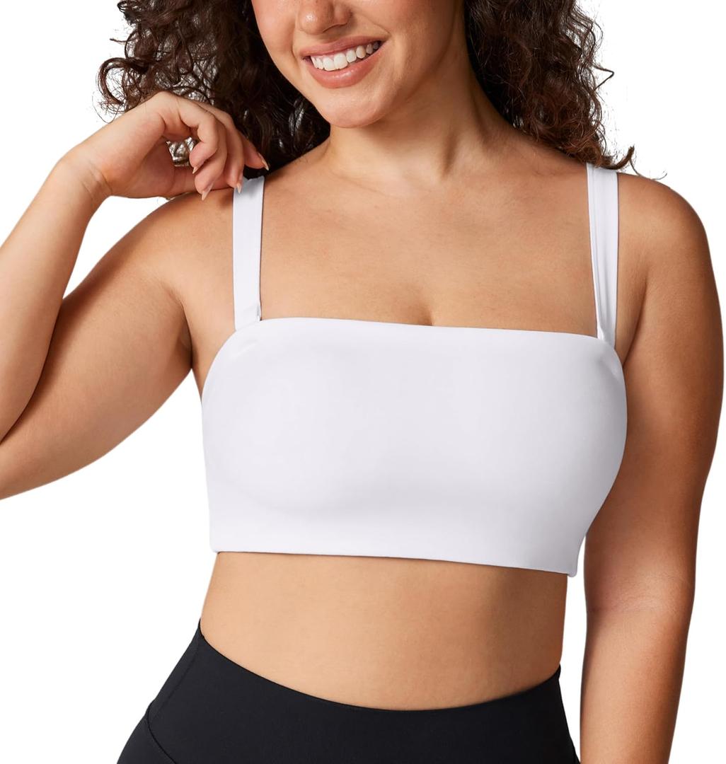 Hugcurve Women's Convertible Sports Bra Bandeau Strapless Tube Top Padded Wireless Yoga Workout, Size: Small (White)