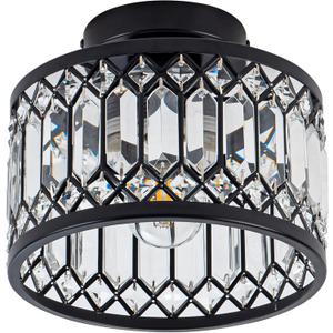 Rpzloila Crystal Ceiling Light Fixture, Modern Semi Flush Mount Ceiling Light, Crystal Chandelier for Kitchen Bedroom Bathroom Entryway Black (Bulb not Included)
