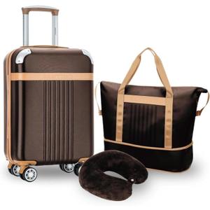 Santino Luggage Sets Carry On Luggage 22x14x9 Airline Approved 3 Piece Suitcases with Spinner Wheels TSA Lock ABS Hard Case European Travel 20 Inch Baggage Duffle bag Expandable Neck Pillow