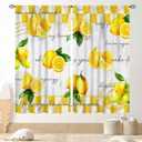 Yellow Lemon Kitchen Curtains, Vintage Retro Summer Spring Seasonal Fruit Yellow Checkered Window Drapes Treatments for Living Room Bedroom Bathroom Cafe 2 Panels, 42"x45" Inch, 21"W x 45"L