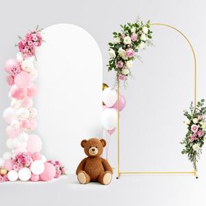 Pureegg Arch Backdrop Stand and Cover Set - 7.2FT Gold Metal Frame with White Fabric Cover, Easy-to-Assemble Wedding Arch Stand for Parties and Celebrations