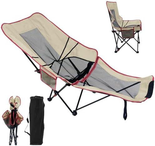 HOTEAGLE Reclining Camping Chairs with Removabel Footrest, 2-in-1 Beach Folding Lounge Chair with Storage Bag for Outdoor, Patio, Picnic and Travel