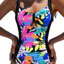 popvil Women One Piece Swimsuit 2026 Tummy Control Shapewear Bathing Suit Leopard Black Ruched Small