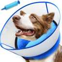 2-in-1 Inflatable Dog Cone Collar with Detachable Anti-Licking Shield, Soft Adjustable Elizabethan Collar for Dogs After Surgery (XL, Blue)