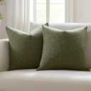 Meekio Set of 2 Dark Moss Green Pillow Covers 16x16, Farmhouse Linen Decorative Throw Cushion Covers for Sofa Couch