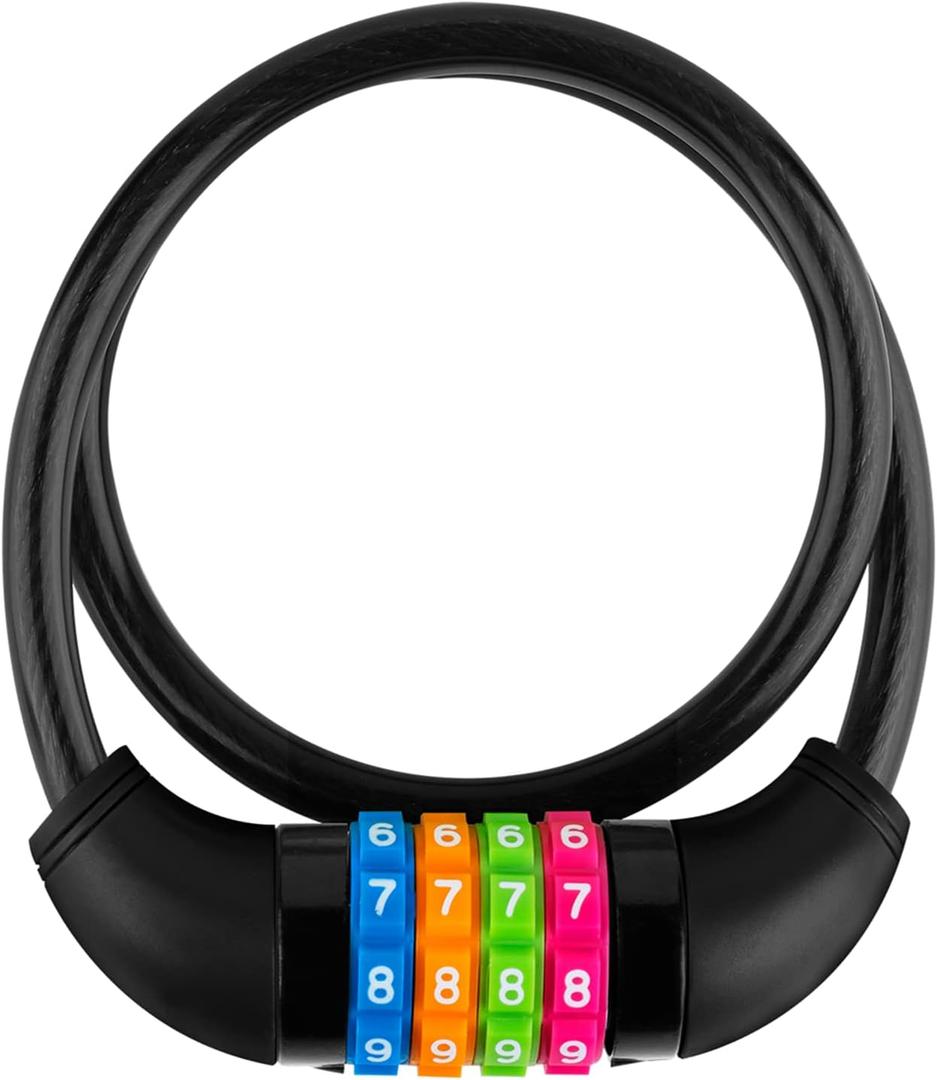 Bike Lock Cable, 4-Digit Combination With Metal Lock Head, Resettable, 2 Feet x 0.45 in, for Bicycle, Scooter, Skateboard, Motorcycle, E-Bike (Black)