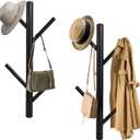 Acteomsly 2-Pack Vertical Coat Rack Wall Mounted, Modern Coat and Hat Rack, 15.9 Inch Metal Tree Coat Racks for Hats, Jackets, Bags, Clothes, Hats Entryway Bedroom, Living Room (Black）
