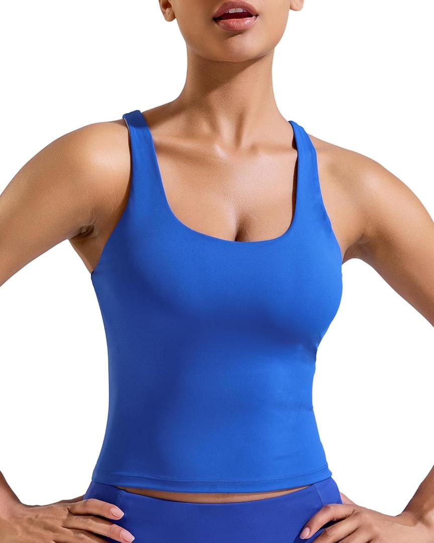 RUNNING GIRL Tank Tops with Built in Bras, Racerback Activewear Yoga Workout Tops for Women (Large, Dark Blue)