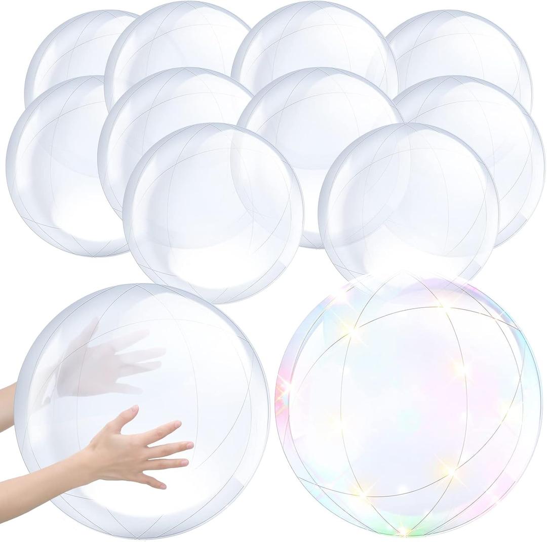 Hungdao 12 Pieces Inflatable Clear Beach Ball Bulk 16 Inch 24 Inch Transparent Bubbling Cauldron Ornament Ball for Ocean Under The Sea Hawaii Halloween Party DIY Favors Decorations