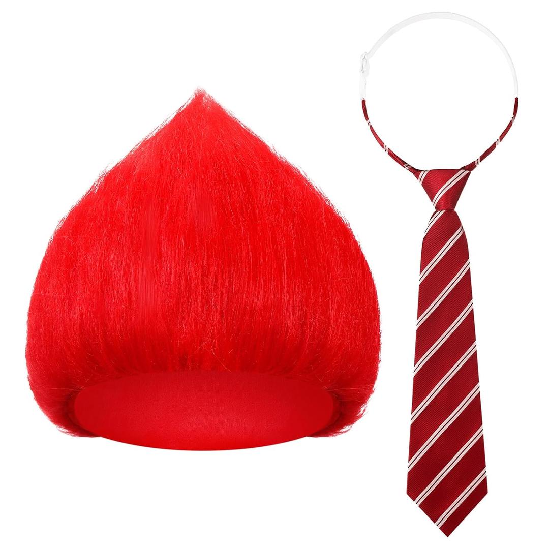 Shihanee 2 Pcs Halloween Wig and Red Textured Tie for Funny Angry Costume Cosplay Party(Red)