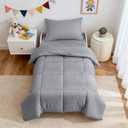 ZPECC Toddler Bedding Set - 4 Piece Hypoallergenic Baby Crib Bedding Set for Boys and Girls, Includes Toddler Comforter, Flat Sheet, Fitted Sheet and Pillowcase, Grey Stripe
