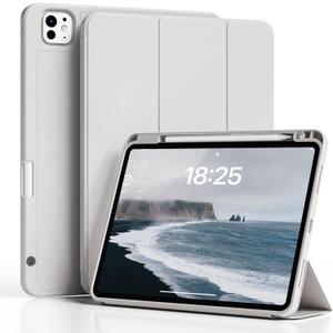 Case for iPad Pro 12.9-inch 2022/2021(6th/5th Gen), iPad Air 13 Inch (M4/M3/M2,2026/2025/2024) with Pencil Holder, 2nd Gen Pencil Charging, Auto Sleep/Wake, Flexible TPU Protective Cover (Gray)