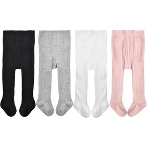 EPEIUS Baby Girls Tights Cable Knit Leggings Stockings Cotton Pantyhose for Newborn Infants Toddlers 3/6 Pack (2-4T, Black White Light Grey Pink,4 Pack)