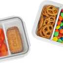 carrotez 2 Compartment Small Snack Containers, Mini Snack Containers for Mini Fridge, Small Food Storage Containers, Airtight Lids, Reusable, 1.1 cup, 2 PACK (White)