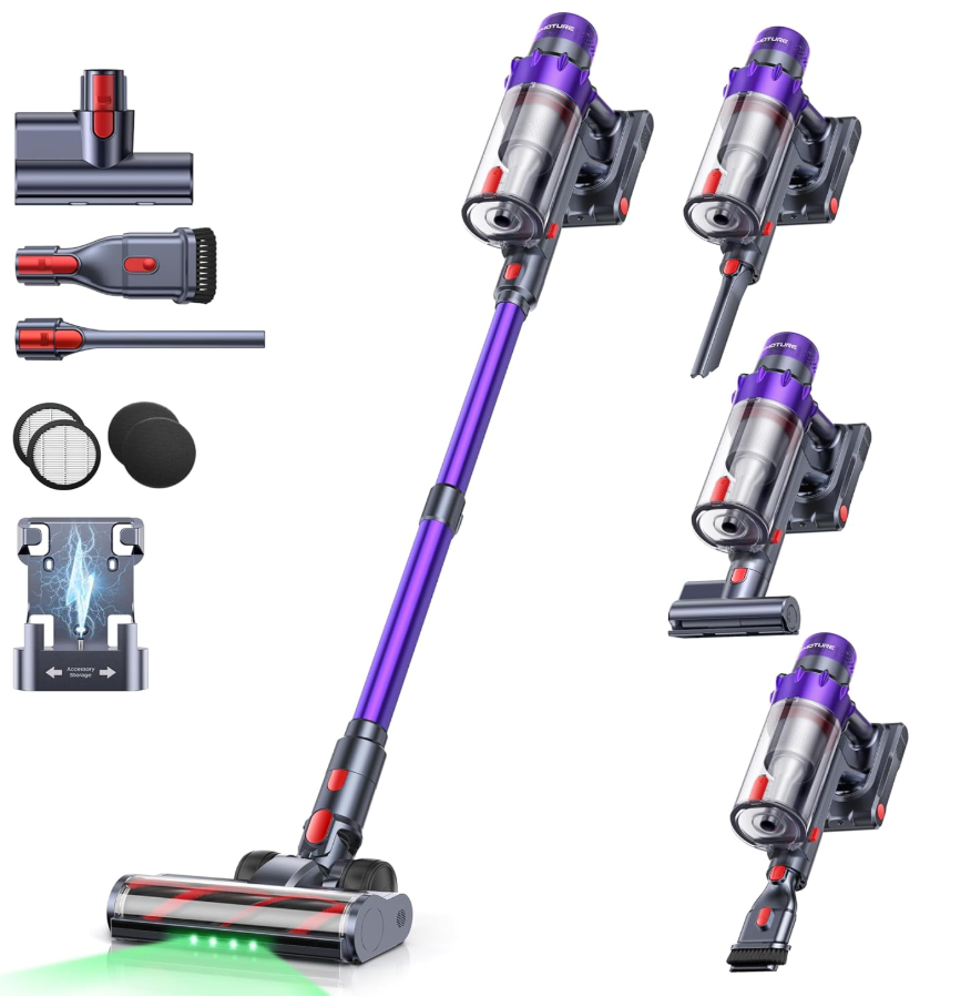 SMOTURE Cordless Vacuum Cleaner, 650W/55KPA 70Min Stick Vacuum, Aroma Function, Self-Stand Vacuum Cleaner with Mattress Brush,Auto Mode, LED Screen, Anti-Tangle Vacuum for Pet Hair/Floor/Carpet/Car