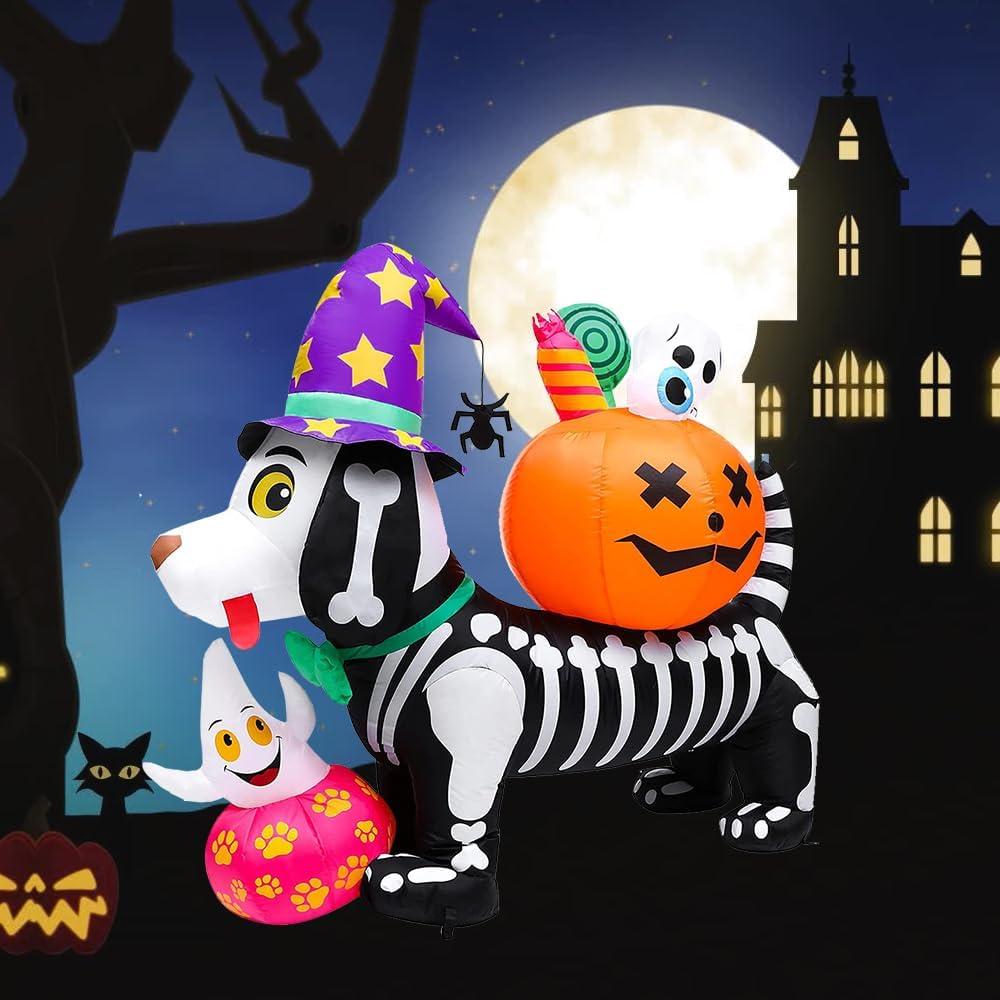 EZONE 2025 (4-11Ft) Halloween Inflatable Outdoor Decoration- Archway, Animated, Blow Ups with Built-in LEDs, Self-Inflating, Weather Proof for Yard Party Garden (Skeleton Dog 4-Feet)