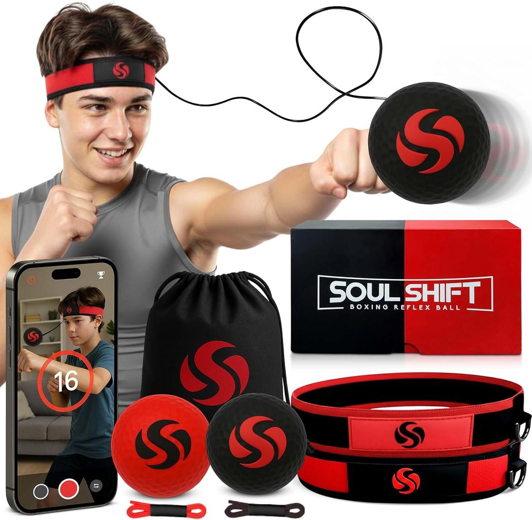 Soul Shift - Boxing Reflex Ball  Dual Competition Set | 2 Adjustable Headbands + 2 Training Balls + App Included | Speed, Agility & Hand-Eye Coordination for Adults & Kids | MMA Training Equipment